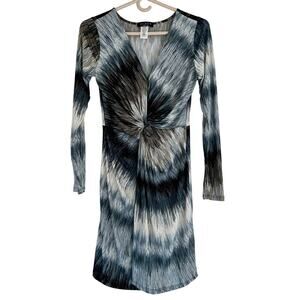 Ariella knot front tie dye long sleeve stretch dress colorful short dress boho S